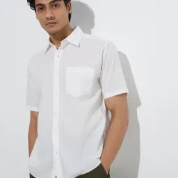 WES Casuals by Westside Off-White Self Relaxed-Fit Cotton Shirt-picture-7