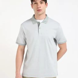 Calvin Klein Jeans Slate Grey & White Cotton Regular Fit Striped Polo T-Shirt-image-49