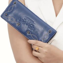 Hidesign WILD WEST  Blue Embroidered Bi-Fold Wallet for women-image-27