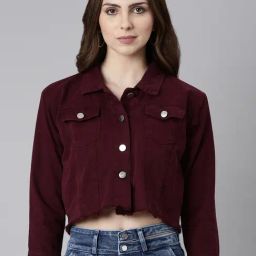 SHOWOFF Maroon Regular Fit Denim Jacket-image-62