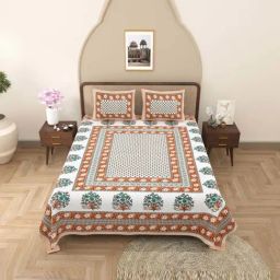 JaipurFabric Brownish Pure Cotton 180 TC Printed Double Bedsheet with 2 Pillow Covers-image-71
