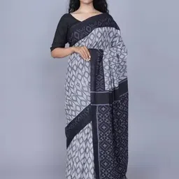 TROPWEAR Ethnic Motifs Linen Blend Block Print Saree-picture-11