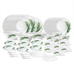 Larah by Borosil Crescent Fluted White Opalware 66 Pieces Dinner Set-image-42