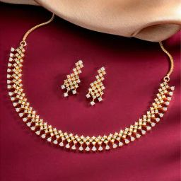 Peora Gold Plated Contemporary CZ Studded Drop Necklace & Earring-70