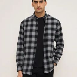 WES Casuals by Westside Black Checkered Relaxed-Fit Cotton Shirt-image-92