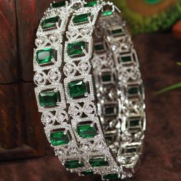 Anouk Set Of 2 Silver-Plated American Diamond Studded Bangles-24