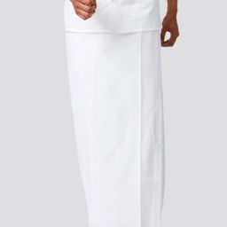 RAMRAJ Cotton Men White with Small Border Single Layer Prayer Dhoti-89