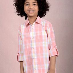Crimsoune Club Boys Classic Slim Fit Tartan Checks Opaque Checked Casual Shirt-image-51