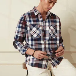 WROGN Men Comfort Spread Collar Tartan Checked Cotton Relaxed Fit Casual Shirt-image-74