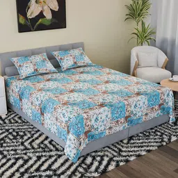 Kuber Industries Blue & White Printed 144 TC Cotton King Bedsheet Set 2.40 m x 2.25 m-17