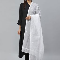 ADA White Chikankari Hand Embroidered  Kota Dupatta-26