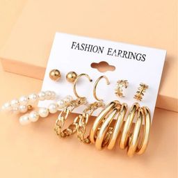 GOLDIWALA Set Of 12 Gold Plated Contemporary Half Hoop Earrings-22