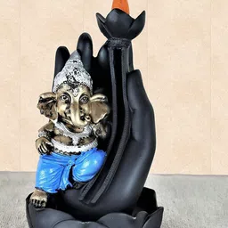 CRAFTAM Black & Blue Ganesha Sitting on Palm Smoke Backflow Fountain With 1 Scented Cone-picture-30