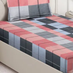 Arrabi Blue & Red Geometric Printed 350 TC Single Bedsheet Set 2.15 m x 1.5 m image 2