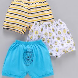 Bodycare Cotton Lion Printed & Striped Boxers Pack Of 3 - Blue White & Yellow-image-36