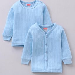 Babyhug Full Sleeves Front Open and Pullover Solid Colour Thermal Wear Pack Of 2- Blue-picture-12
