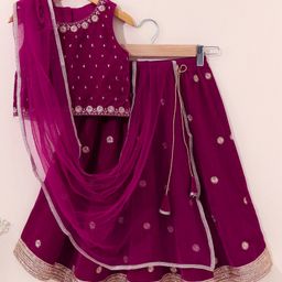 Babyhug Sleeveless Choli & Lehenga with Dupatta Embroidered - Magenta-picture-43
