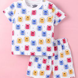Mini Tauras Half Sleeves Night Suit Lion Print - Yellow & White-image-57