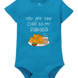 Zeezeezoo Half Sleeves Monsoon Theme You Are The Chai To My Pakoda Text Printed  Onesie - Blue-picture-16
