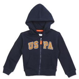 US Polo Assn Full Sleeves Hooded Sweatjacket with Kangaroo Pockets & Logo Print - Navy-image-11