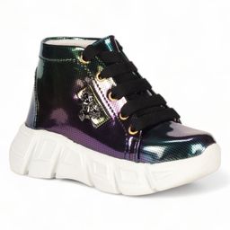 Lil Lollipop Colour Gradient Laced Up Party Boots With Glossy Finish - Black-image-13