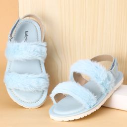 Babyoye Open Toe Sandals with Velcro Closure & Plush Detailing - Blue-image-3