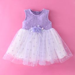 Mark & Mia Sleeveless Party Frock Style Onesie with Polka Dots Embroidery & Floral Applique - Lavender-image-32