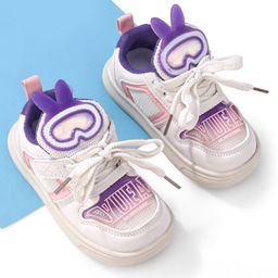 Oh! Pair Slip On Casual Shoes with Bunny Applique & Lace Up Closure - Pink & Purple-image-58