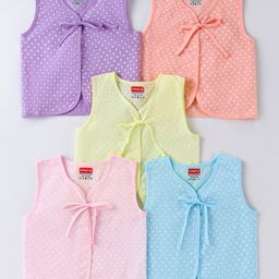 Babyhug 100% Cotton Woven Sleeveless Front Tie Knot Jhablas With Polka Dot Print Pack of 5 - Multicolour-picture-20