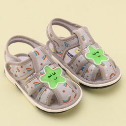 Cute Walk by Babyhug Sandal with Velcro Closure & Star Applique - Grey-image-78