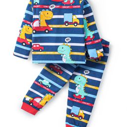 Babyhug Cotton Knit Full Sleeves Night Suit with Dino Print - Multicolor-image-53