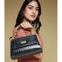 Fargo Women Black Croco Textured Sling Bag 5L Capacity-image-42