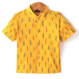 JAV Creations Half Sleeves Ikat Printed Shirt - Yellow-image-73