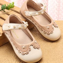 Babyoye Ballerinas with Velcro Closure & Applique - Beige-image-18