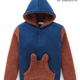 Babyoye Knited Solid Full Sleeves Hooded Pullover Sweater with Applique Solid Colour-Brown & Blue-image-98