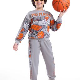 Ollington St. 100% Cotton Knit Full Sleeves Sweatshirt & Joggers Winter Wear Suit With Basketball Print - Grey-image-19