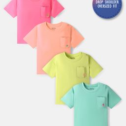 Bonfino 100% Cotton Knit Half Sleeves Solid T-Shirts With Pockets Pack of 4 - Multicolor-image-79