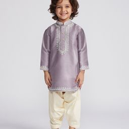 Vastramay Full Sleeves Placket Embroidered Kurta With Patiala Set - Purple-image-25