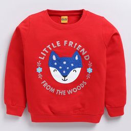 Kidcity Cotton Looper Full Sleeves Little Friend From The Woods Text Printed Sweatshirt - Red-image-42