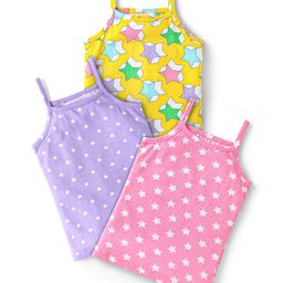 Babyhug 100% Cotton Single Jersey Knit Sleeveless Slips WithPolka Dots & Star Print Pack Of 3 - Pink Purple & Yellow-image-62