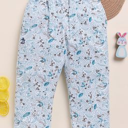 Biskid Pure Cotton Floral Printed Pajama - White-image-5