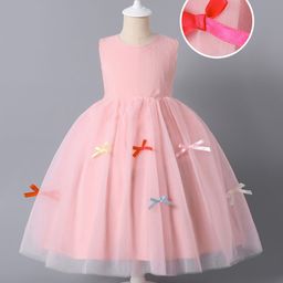 Mark & Mia Sleeveless Solid Color Party Dress with Bow Applique - Pink-image-37