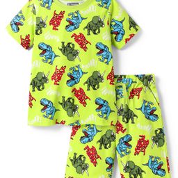 Pine Kid Single Jersey Knit Half Sleeves Co-ords Shorts Night Suit With Dino Print - Light Green-picture-6
