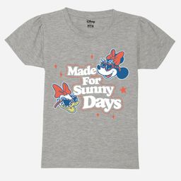 Wear Your Mind Cotton Disney Mickey & Friends Featuring Half Sleeves Minnie Mouse & Daisy Duck Printed Tee - Grey-picture-1