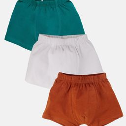 Kiddopanti Cotton Knit Pack Of 3 Solid Boxers - Brown White & Teal Blue-image-41