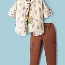 Dapper Dudes Full Sleeves Embroidered Shirt With Giraffe Printed Tee & Pant Set - Maroon-image-83
