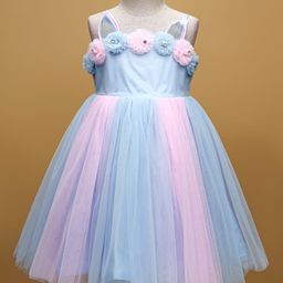 Enfance Sleeveless Floral Applique Detailed Knee Length Dress - Sky Blue-image-20