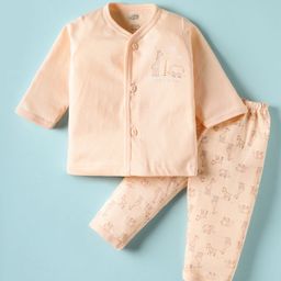 Zero Sinker Knit Full Sleeves Night Suit With Animal Print - Peach-picture-28