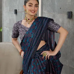 KAYOMMI Ajrak Block Pure Silk Block Print Saree image 5
