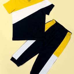 BE AWARA Kids Colourblocked Pure Cotton T-shirt With Joggers-image-55